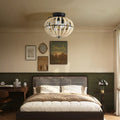 Beaded Fan Lamp Wood Beaded Chandelier Oak White White Modern Iron