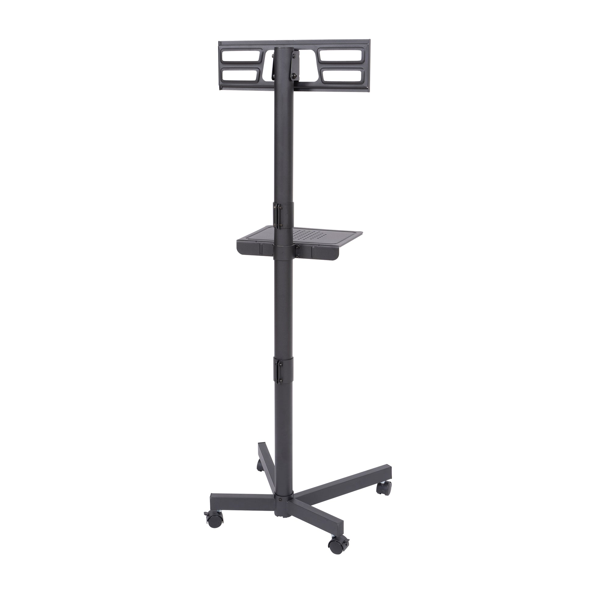 Mobile Tv Stand On Wheels, Height Adjustable Tilt Rolling Tv Stand With Media Shelf For 23 60 Inch Led, Lcd, Oled Flat&Curved Tvs, Holds Up To 55Lbs, Max Vesa 400X400Mm Black Stainless Steel