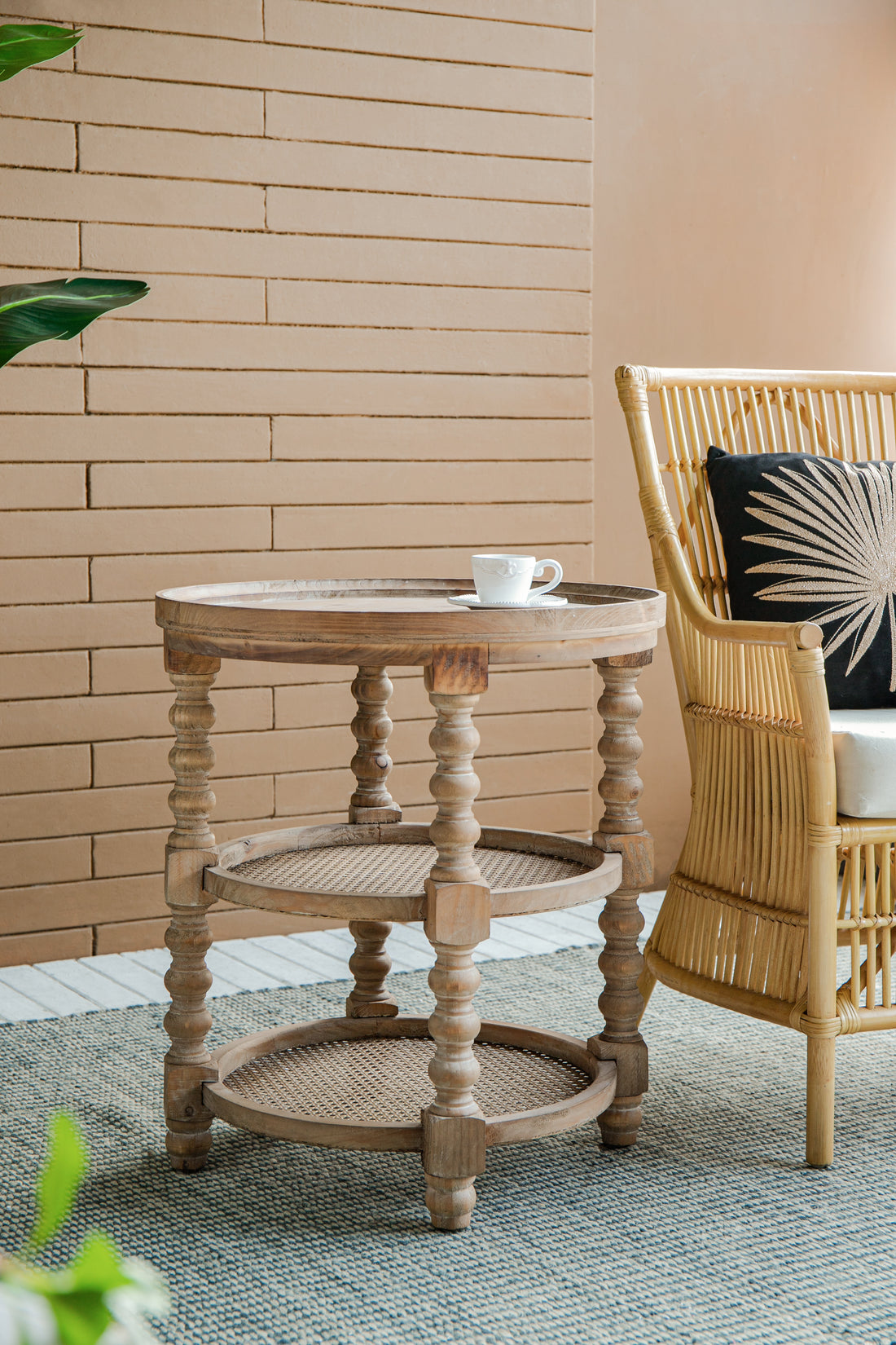 D23.5 X 25" Round 3 Tiered Side Tabel, Natural End Tabel For Lving Room Bedroom Entryway, Brown Brown Wood