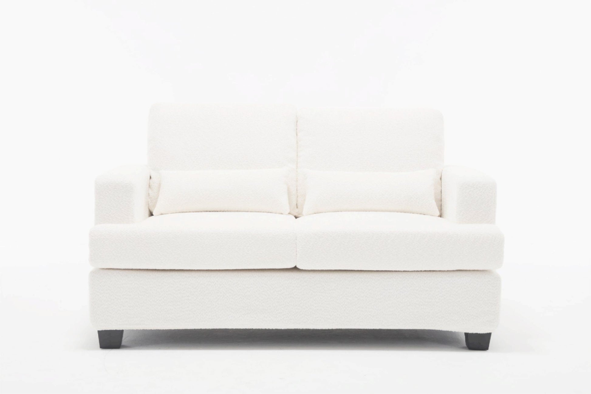 63" Length Modern Loveseat For Living Room, Sofas & Couches With Square Armrest, Removable Back Cushion And 2Pcs Waist Pillow White&Gray Fabric White Wood Primary Living Space Wood 2 Seat