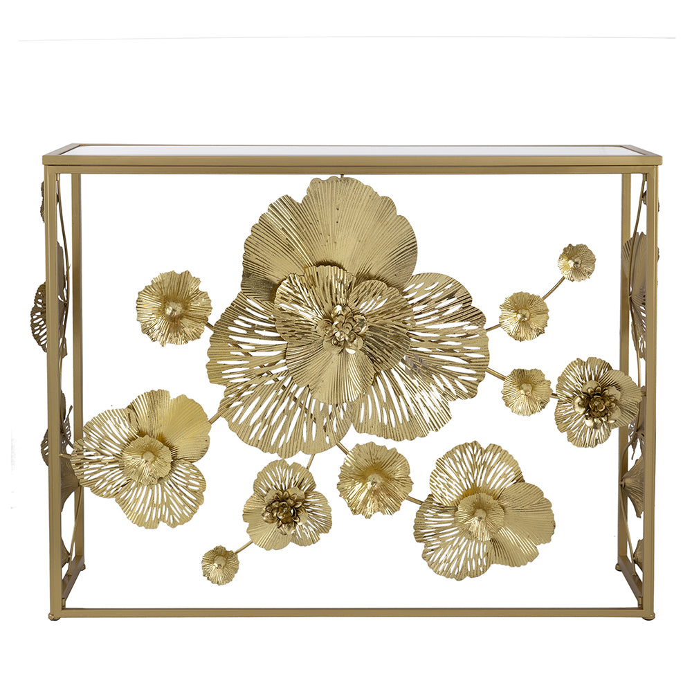 39.5" X 12" X 30.5" Gold Console Table With Mirrored Glass Top, Modern Entryway Table For Living Room Foyer Entryway Gold Iron