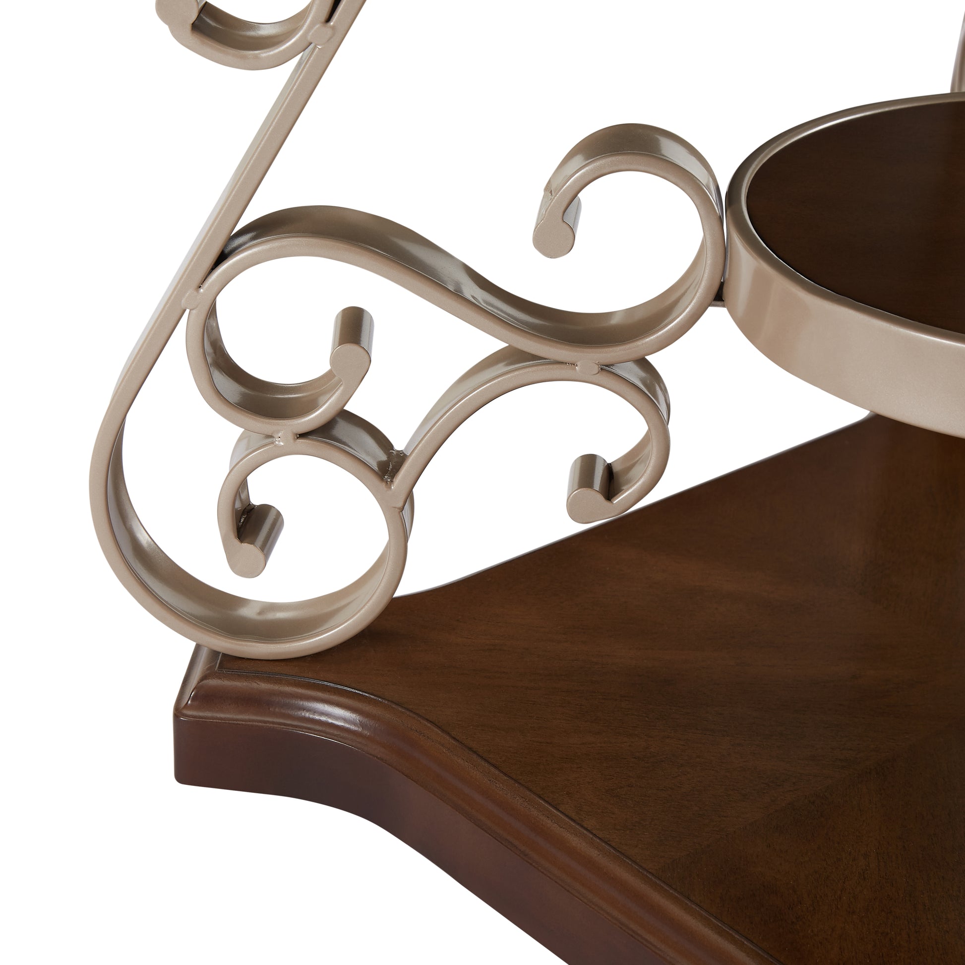 End Table, Marble Paper Top, Mdf With Brich Middle Shelf, Powder Coat Finish Metal Legs. 26.2"Lx26.2"Wx24"H Brown Lockable Drawer Or Cabinet Z Shape Dining Room Birch Champagne Desk Top Floor Mount Square Shelves Coffee & End Tables Glossy Mdf Pedestal