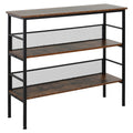3 Tier Console Table Industrial Style Storage Metal Wooden Shelf With A Robust Multi Functional Design & Adjustable Feet, Black Rustic Brown Mdf Steel