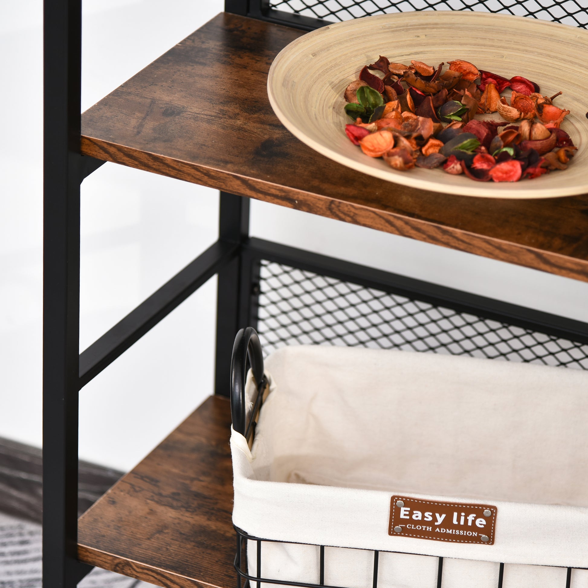 3 Tier Console Table Industrial Style Storage Metal Wooden Shelf With A Robust Multi Functional Design & Adjustable Feet, Black Rustic Brown Mdf Steel