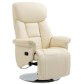 Manual Recliner Chair For Adults, Adjustable Swivel Recliner With Footrest, Padded Arms, Pu Leather Upholstery And Steel Base For Living Room, Cream White Cream White Pu Leather