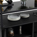 Outdoor Wicker Bar Cart, Patio Wine Serving Cart W Wheels, Rolling Rattan Beverage Bar Counter Table W Glass Top For Porch Backyard Garden Poolside Party, Black No Black Garden & Outdoor Steel