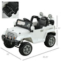 Kids Ride On Car, Off Road Truck With Mp3 Connection, Working Horn, Steering Wheel, And Remote Control, 12V Motor, White White Steel