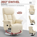 Manual Recliner Chair For Adults, Adjustable Swivel Recliner With Footrest, Padded Arms, Pu Leather Upholstery And Steel Base For Living Room, Cream White Cream White Pu Leather