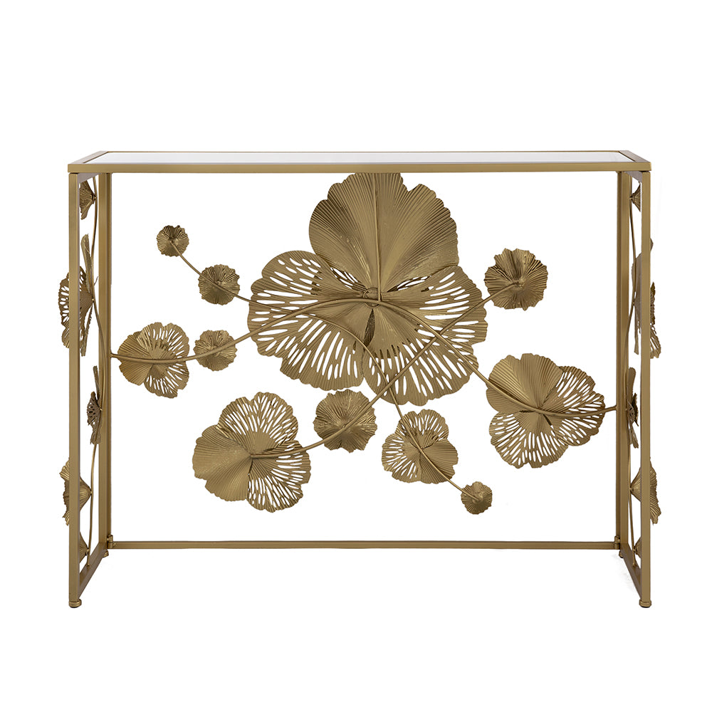 39.5" X 12" X 30.5" Gold Console Table With Mirrored Glass Top, Modern Entryway Table For Living Room Foyer Entryway Gold Iron