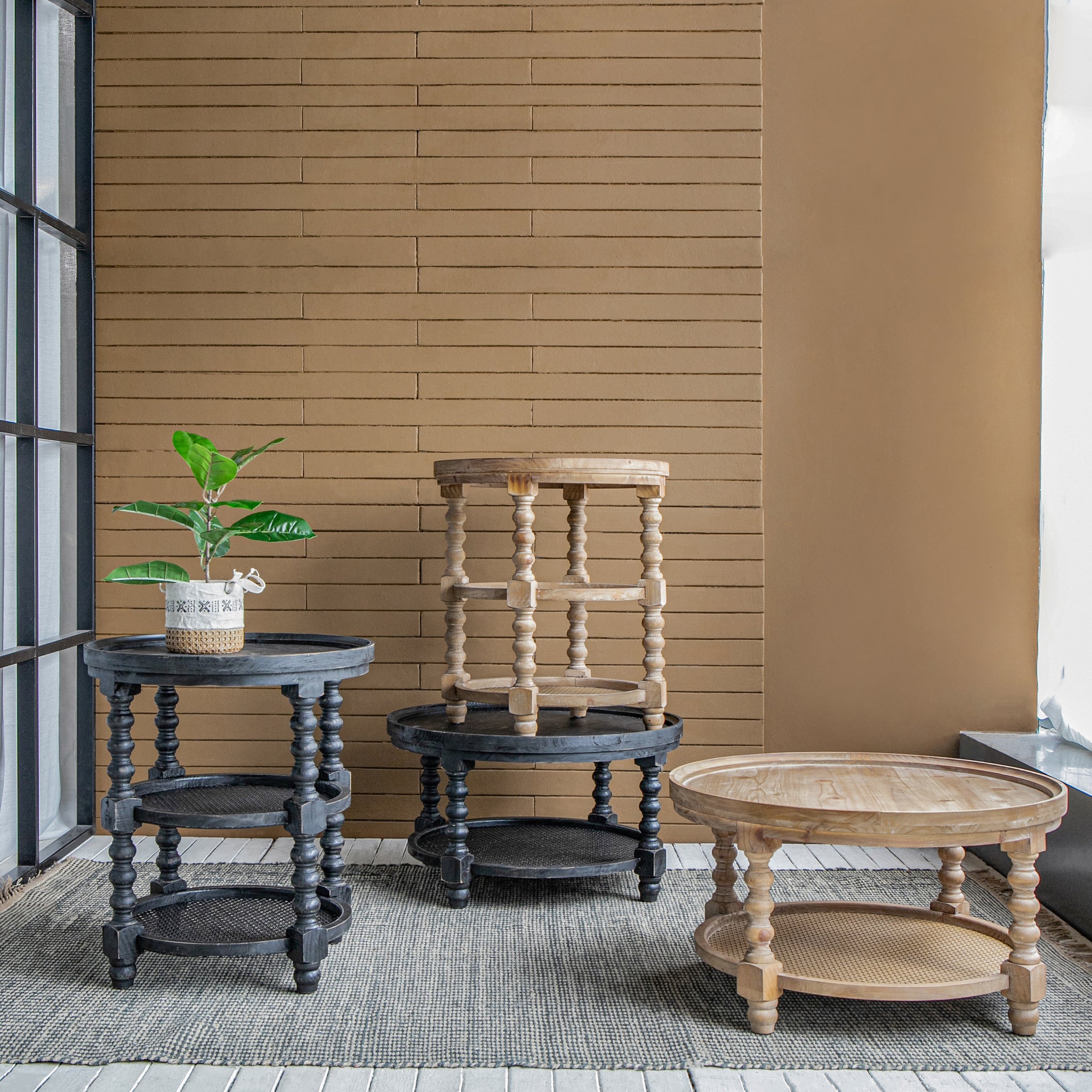 D23.5 X 25" Round 3 Tiered Side Tabel, Natural End Tabel For Lving Room Bedroom Entryway, Brown Brown Wood