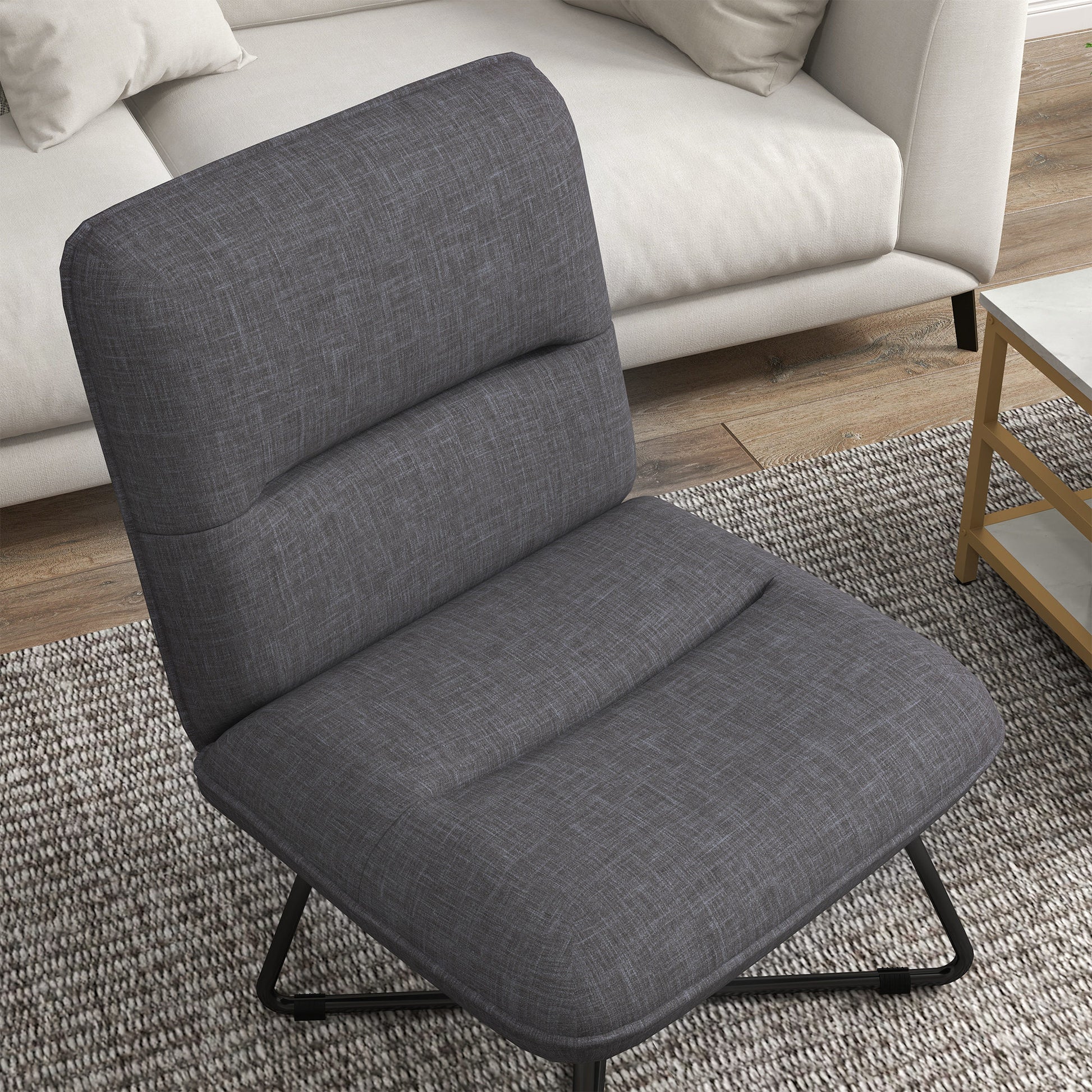 Armless Accent Chair, Upholstered Slipper Chair For Living Room With Crossed Steel Legs, Dark Gray Dark Gray Polyester