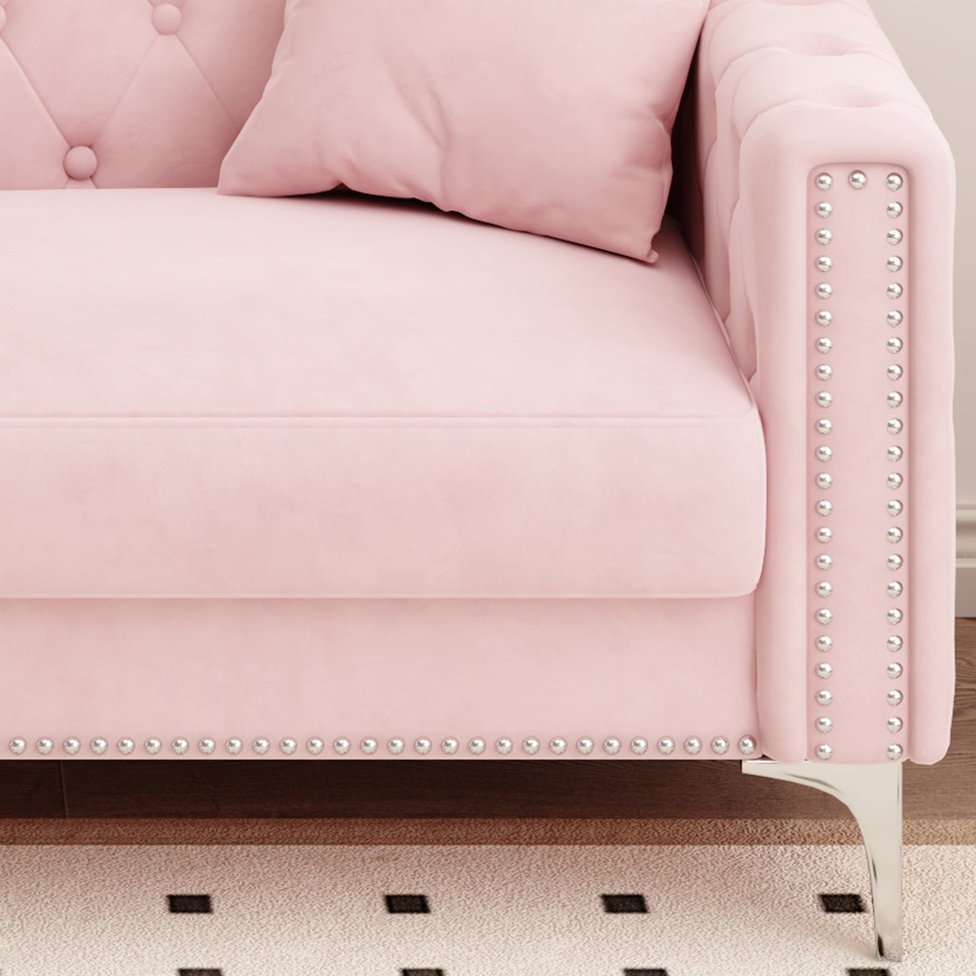 Sofa Includes 2 Pillows, 83 "Pink Velvet Triple Sofa, Suitable For Large And Small Spaces Pink Velvet