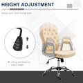 Pu Leather Home Office Chair, Button Tufted Desk Chair With Padded Armrests, Adjustable Height And Swivel Wheels, Beige Beige Plastic