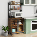 Kitchen Bakers Rack, Microwave Stand, Coffee Bar With Adjustable Shelves, 4 Hooks For Spices, Pots And Pans, Rustic Brown Rustic Brown Particle Board