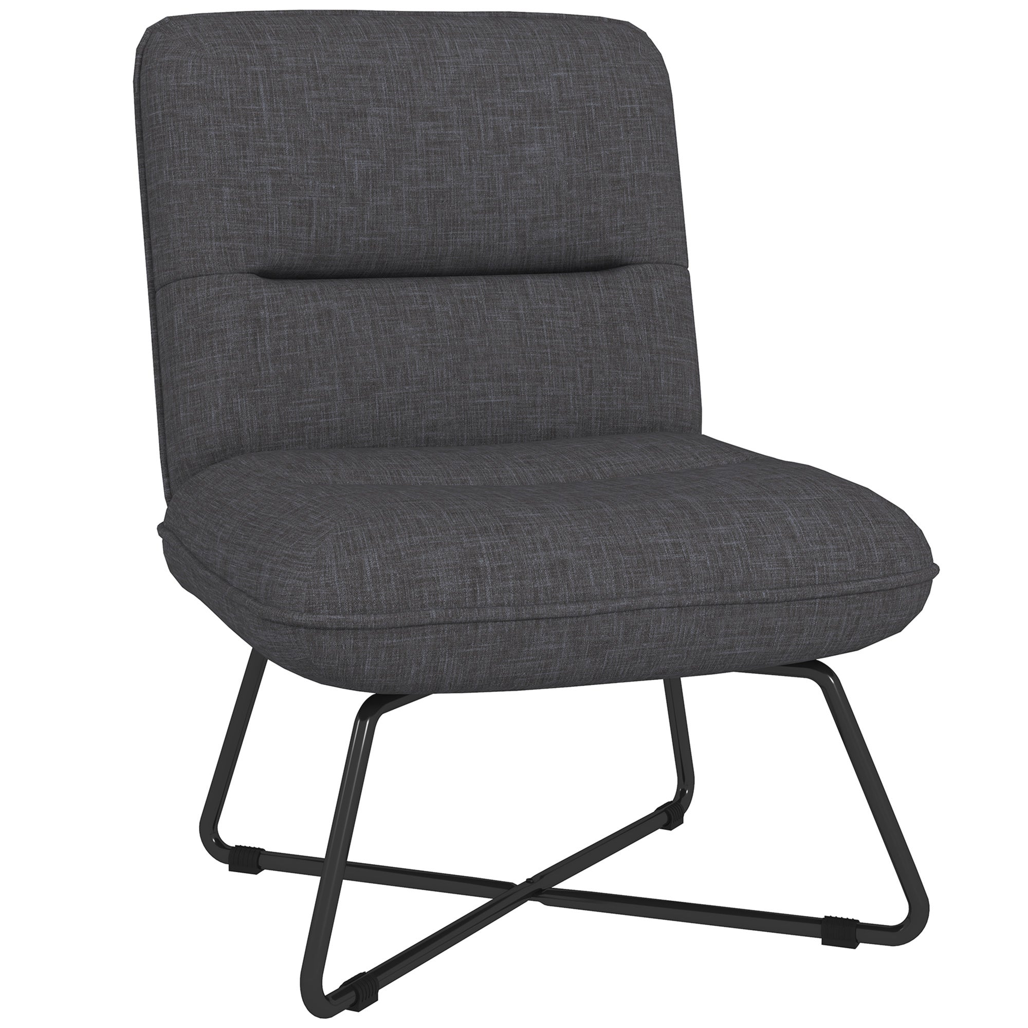Armless Accent Chair, Upholstered Slipper Chair For Living Room With Crossed Steel Legs, Dark Gray Dark Gray Polyester