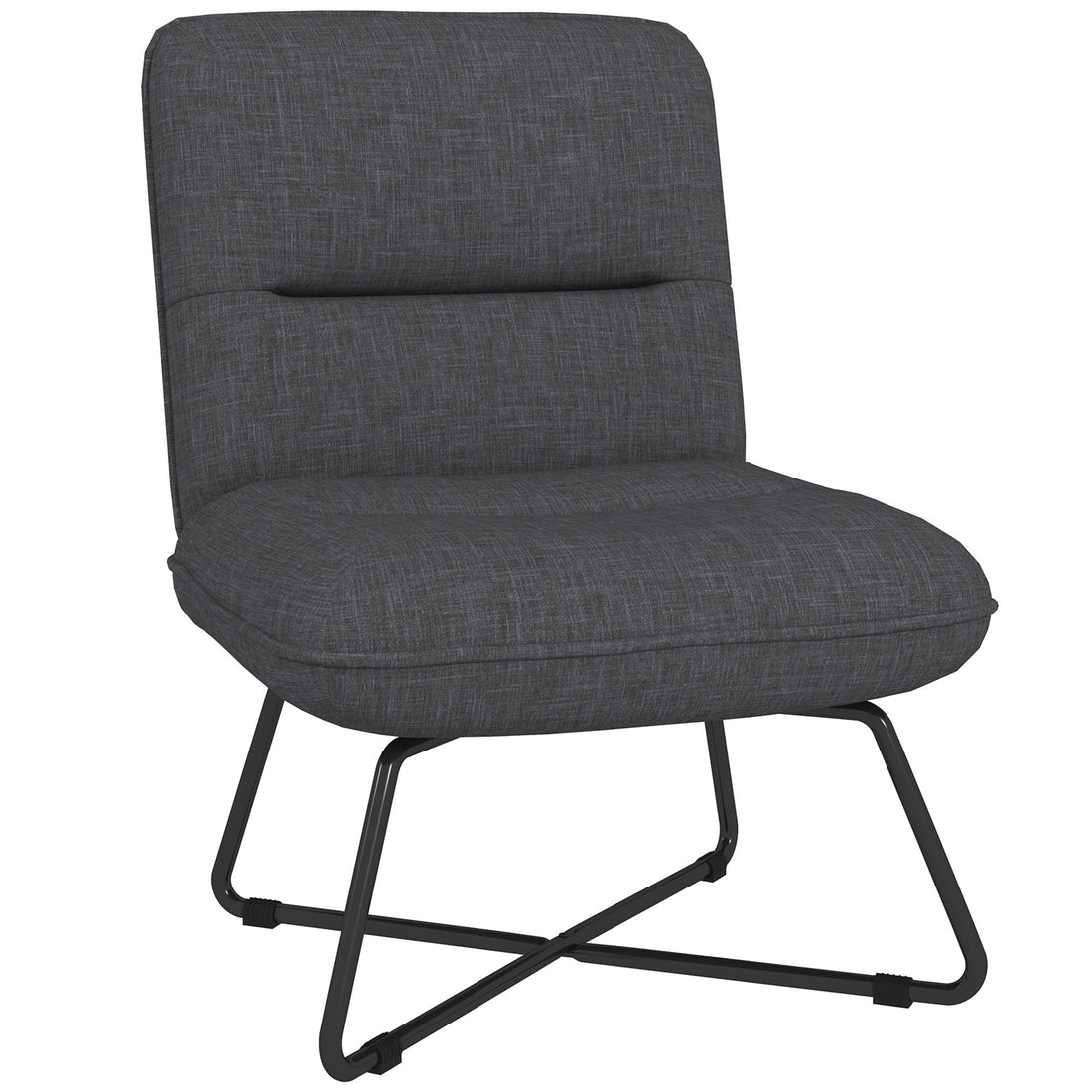 Armless Accent Chair, Upholstered Slipper Chair For Living Room With Crossed Steel Legs, Dark Gray Dark Gray Polyester