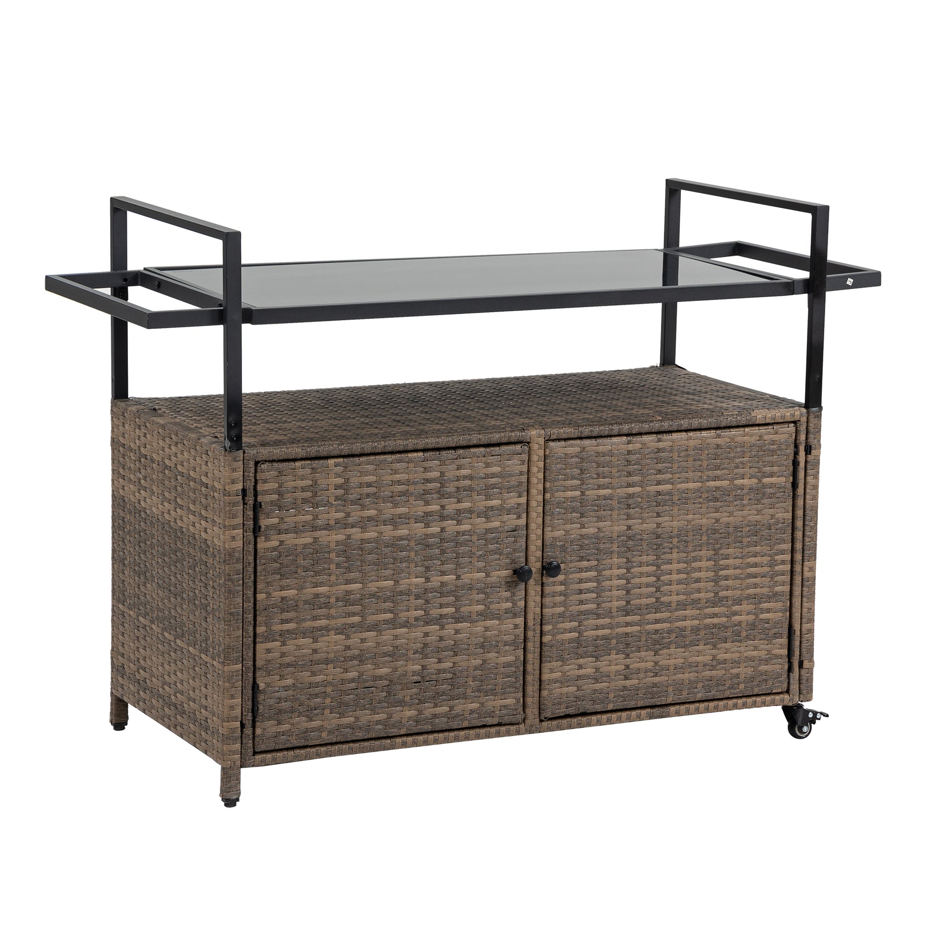 Outdoor Wicker Bar Cart, Patio Wine Serving Cart W Wheelsrolling Rattan Beverage Bar Counter Table W Glass Top For Porch Backyard Garden Poolside Party, Light Brown Light Brown Garden & Outdoor