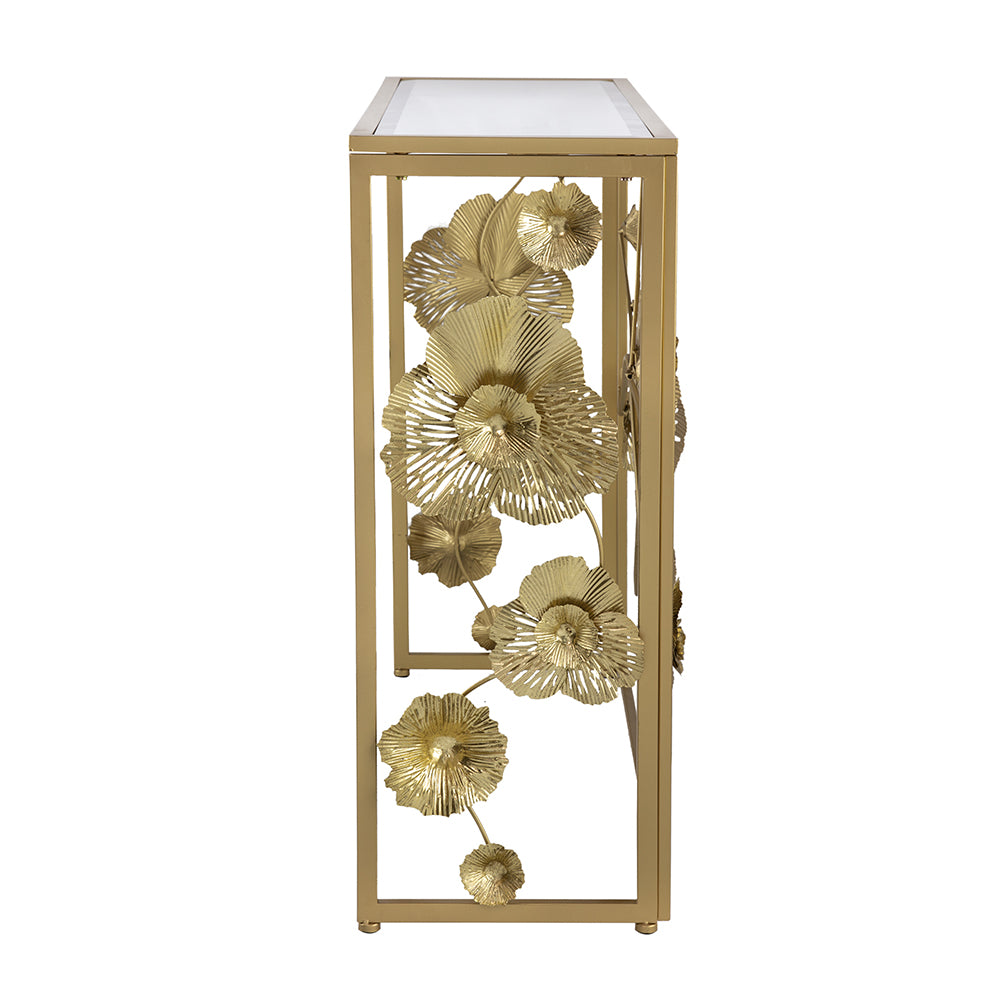 39.5" X 12" X 30.5" Gold Console Table With Mirrored Glass Top, Modern Entryway Table For Living Room Foyer Entryway Gold Iron
