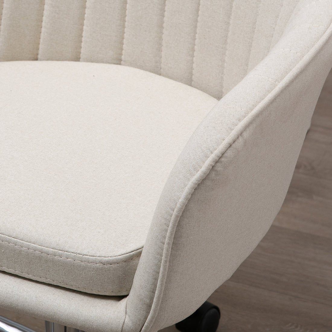Mid Back Task Chair, Fabric Home Office Chair, Swivel Desk Chair With Tub Shape Design & Lined Pattern Back For Living Room, Bedroom, Beige Beige Polyester