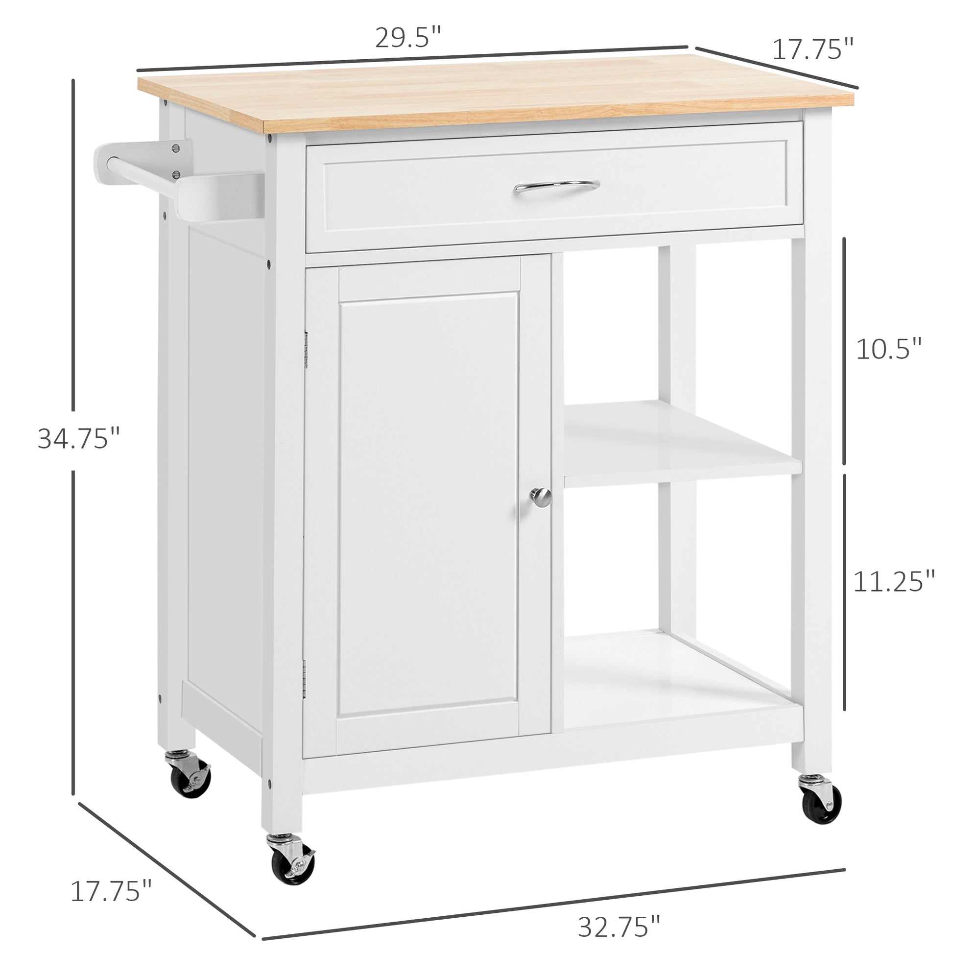Kitchen Island Cart, Rolling Kitchen Island With Storage, Solid Wood Top, Drawer, For Dining Room, White White Mdf