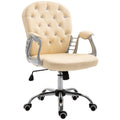Pu Leather Home Office Chair, Button Tufted Desk Chair With Padded Armrests, Adjustable Height And Swivel Wheels, Beige Beige Plastic