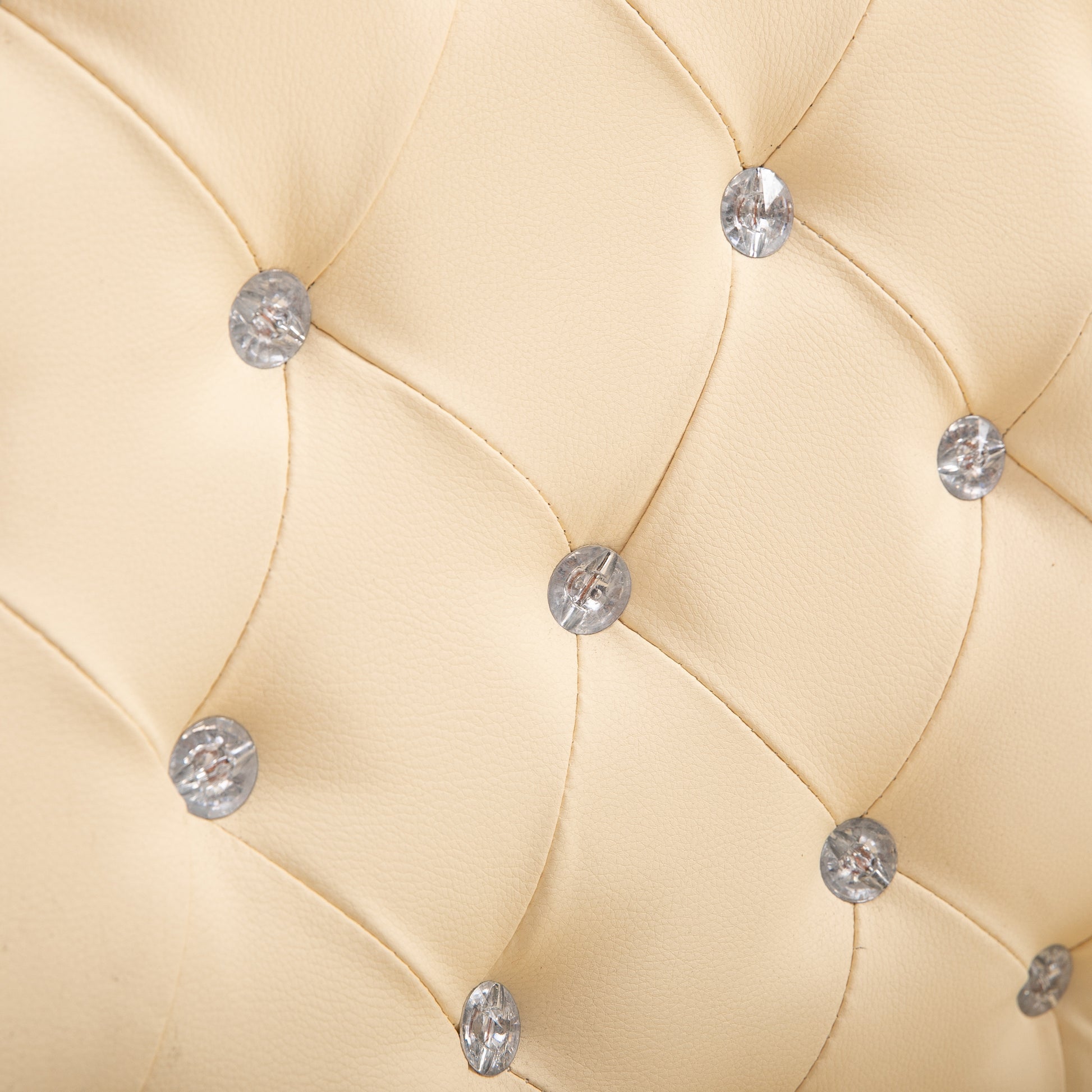 Pu Leather Home Office Chair, Button Tufted Desk Chair With Padded Armrests, Adjustable Height And Swivel Wheels, Beige Beige Plastic