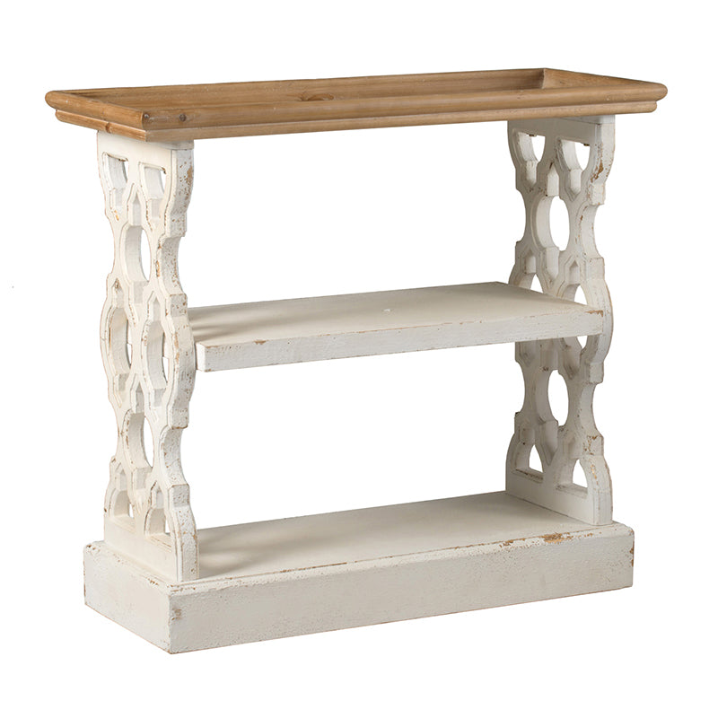 35.5" X 14" X 32" Distressed White And Natural Wood Shelf Tray, French Country Console Table Brown Antique White Wood