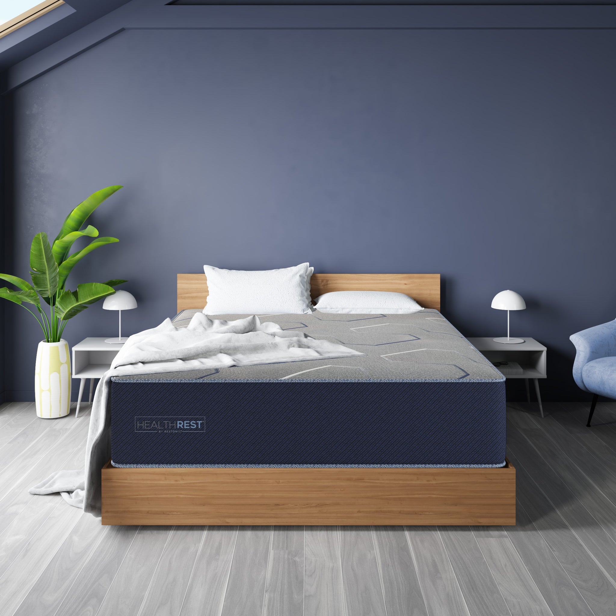 Healthrest By Restonic Polarbreeze Super Plush, Twin Extra Long Navy Blue Steel Foam