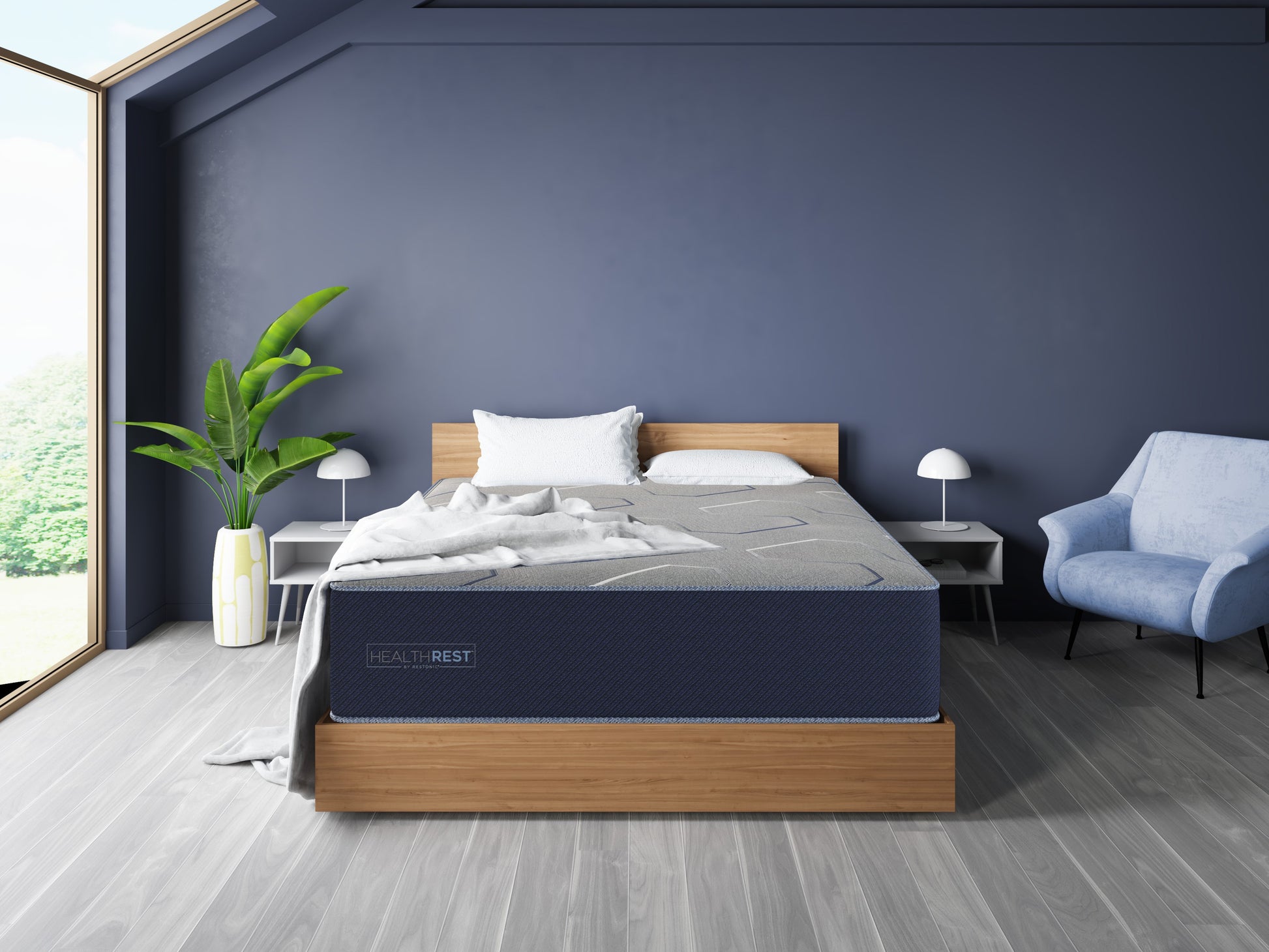 Healthrest By Restonic Polarbreeze Lux Firm, California King Navy Blue Steel Foam