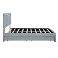 Queen Size Upholstered Platform Bed With Rivet Decorated Headboard, Led Bed Frame And 4 Drawers, Gray Gray Velvet