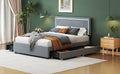 Queen Size Upholstered Platform Bed With Rivet Decorated Headboard, Led Bed Frame And 4 Drawers, Gray Gray Velvet