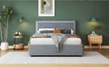 Queen Size Upholstered Platform Bed With Rivet Decorated Headboard, Led Bed Frame And 4 Drawers, Gray Gray Velvet