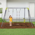 3 In 1 Kids Metal Swing Set For Backyard With Swing Seat, Glider And Climbing Ladder, Heavy Duty Metal Frame For 4 Children Grey Metal