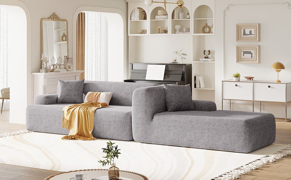 Modern Large L Shape Modular Sectional Sofa For Living Room, Bedroom, Salon, 2 Piece Free Combination, Simplified Style Gray Polyester 3 Seat