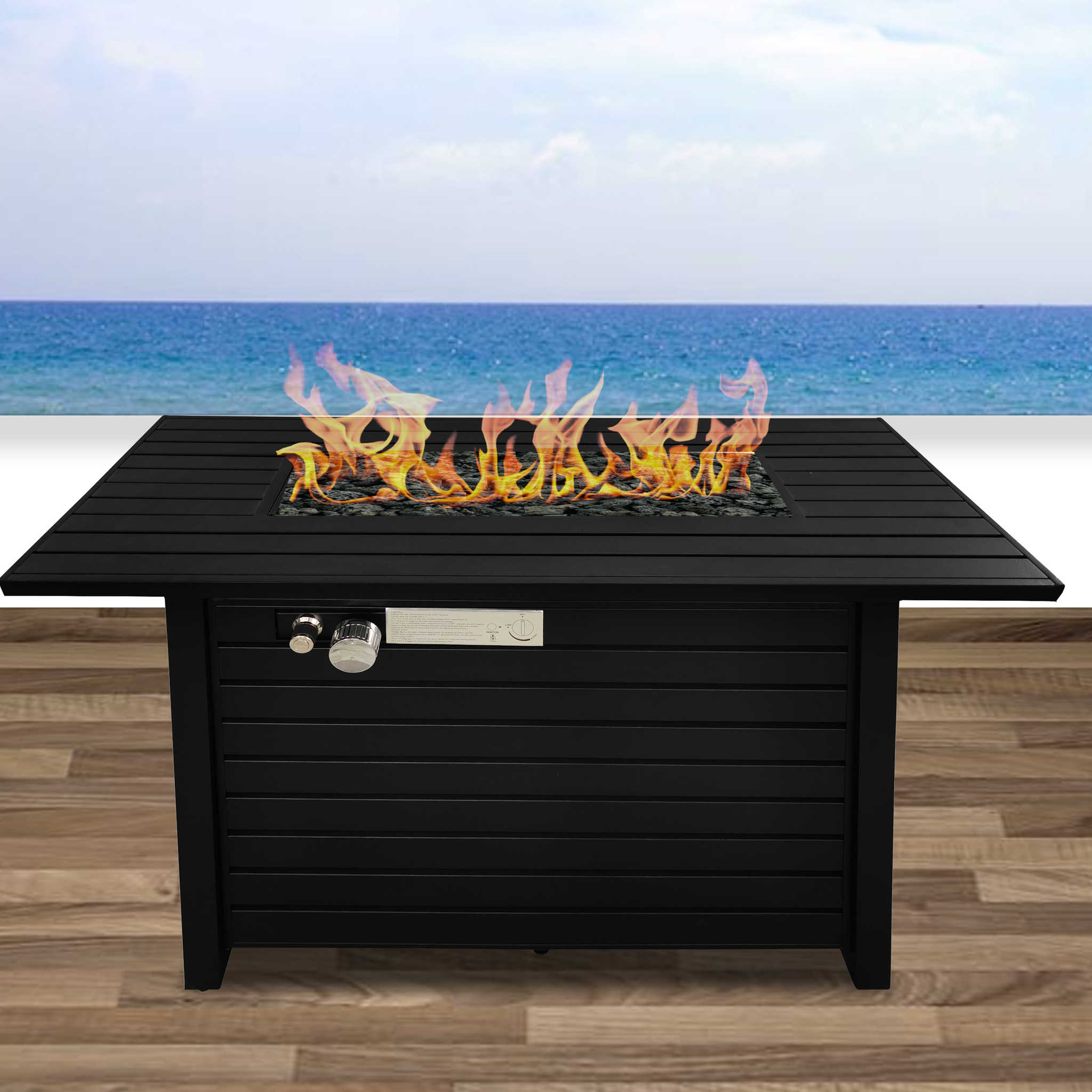 25" H X 42" W Steel Outdoor Fire Pit Table With Lid Black Black Modern Stainless Steel
