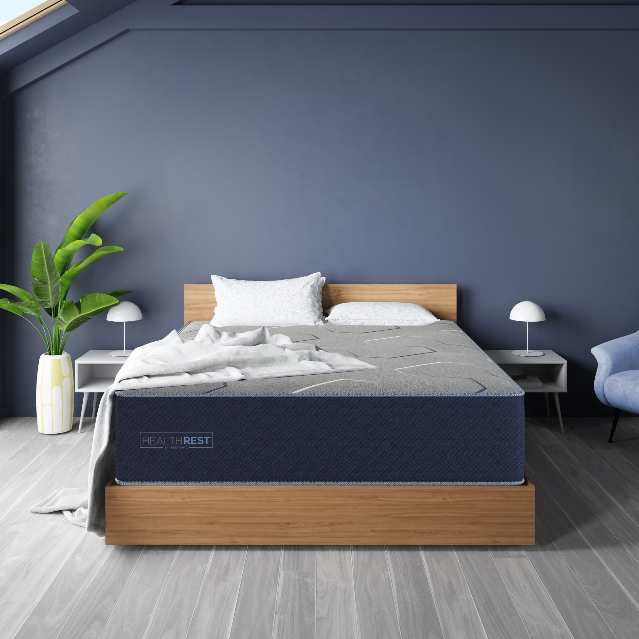 Healthrest By Restonic Polarbreeze Plush, Queen Navy Blue Steel Foam