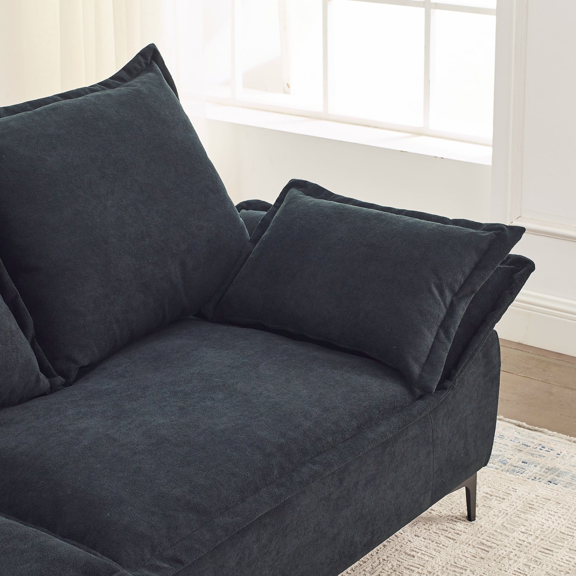 Video Mh" 88.5 Modern Sailboat Sofa Dutch Velvet 3 Seater Sofa With Two Pillows For Small Spaces In Living Rooms, Apartments Black Wood Primary Living Space Pine Foam Fabric 3 Seat