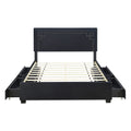 Queen Size Upholstered Platform Bed With Rivet Decorated Headboard, Led Bed Frame And 4 Drawers, Black Black Velvet