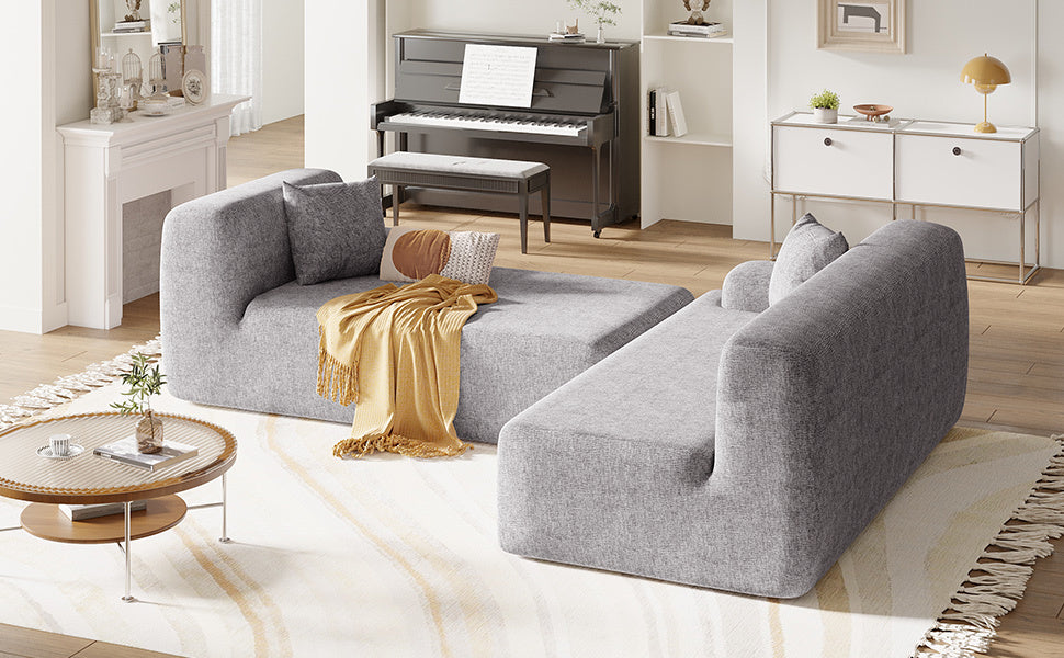 Modern Large L Shape Modular Sectional Sofa For Living Room, Bedroom, Salon, 2 Piece Free Combination, Simplified Style Gray Polyester 3 Seat