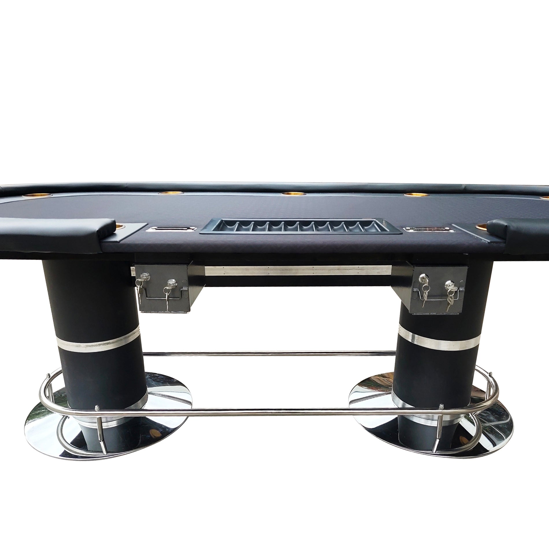 96" Elite Oval Dark Knight Black Waterproof Felt Poker Table With Plastic Chip Tray Steel Drop Box Black Stainless Steel