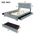 Queen Size Upholstered Platform Bed With Rivet Decorated Headboard, Led Bed Frame And 4 Drawers, Gray Gray Velvet