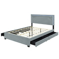 Queen Size Upholstered Platform Bed With Rivet Decorated Headboard, Led Bed Frame And 4 Drawers, Gray Gray Velvet