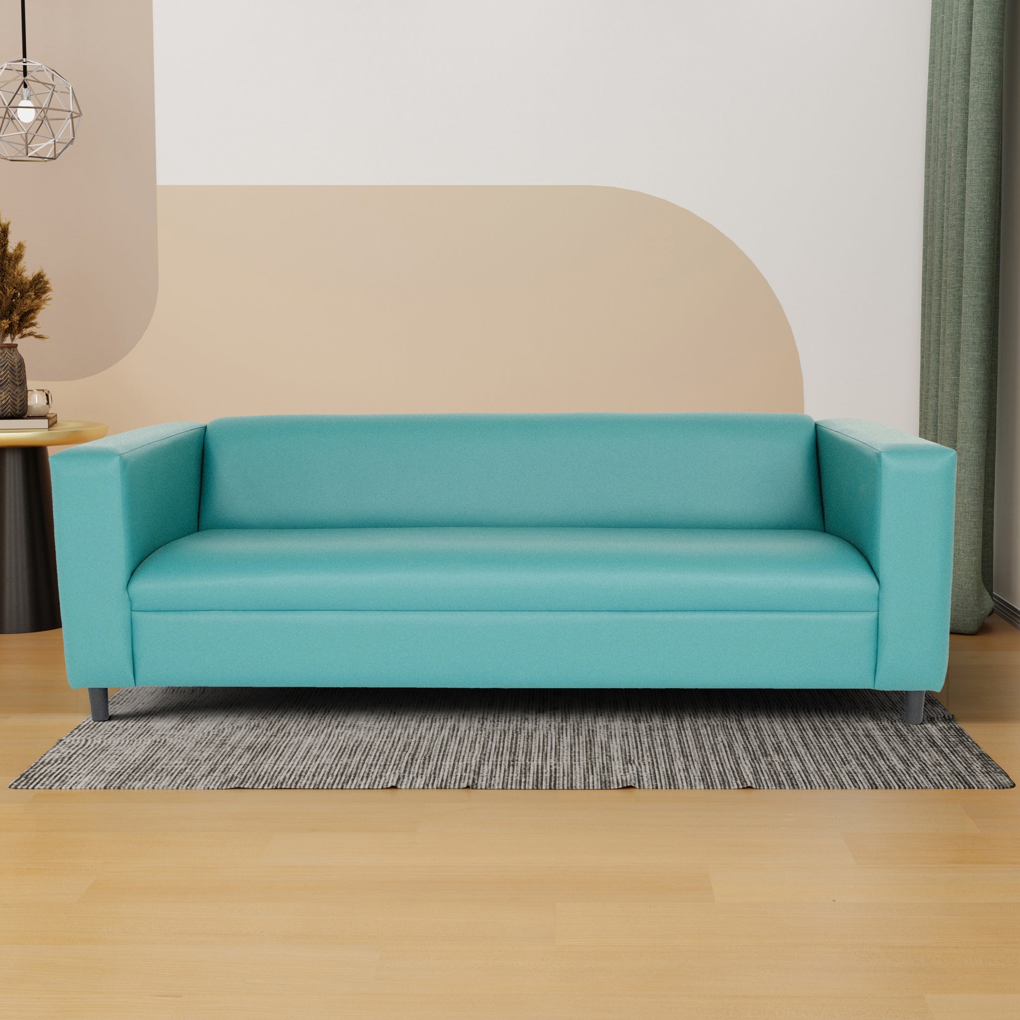 Modern Faux Leather Sofa, 3 Seater Sofas Couches For Living Room, Bedroom, Office, And Apartment With Solid Wood Frame Blue Wood Foam Vinyl