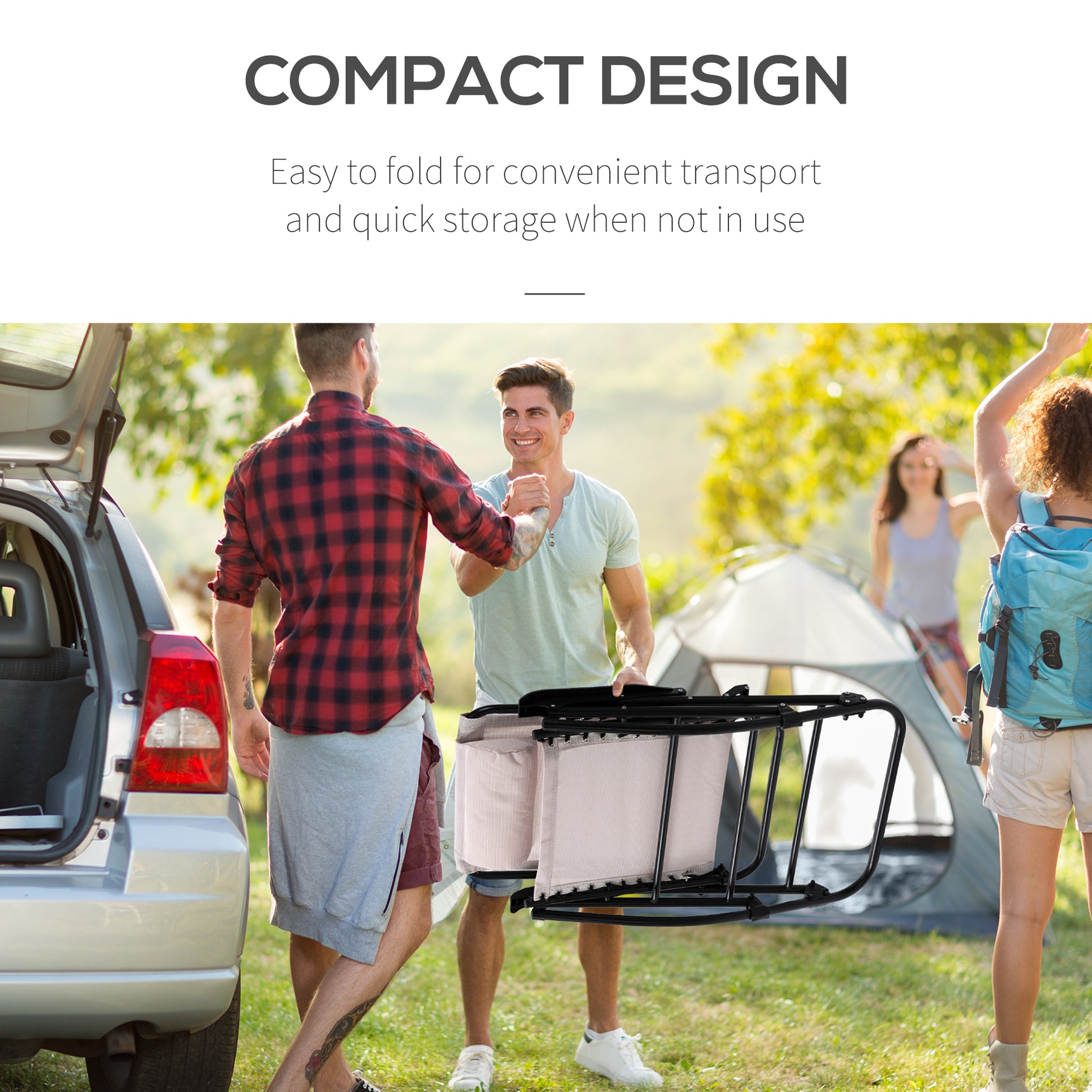 Oversized Folding Rocking Camping Chair Set Of 2, Outdoor Rockers With Headrests, Zero Gravity Bungee Lawn Chairs For 2 Adults, Cream White White Steel