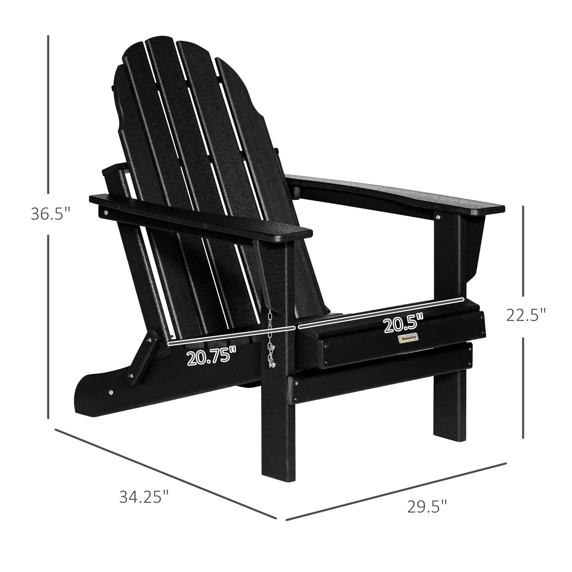 Outsunny Folding Adirondack Chair, Hdpe Fire Pit Chair, Weather Resistant Outdoor Chair For Patio, Garden, Backyard, Lawn, Black Black Polyethylene