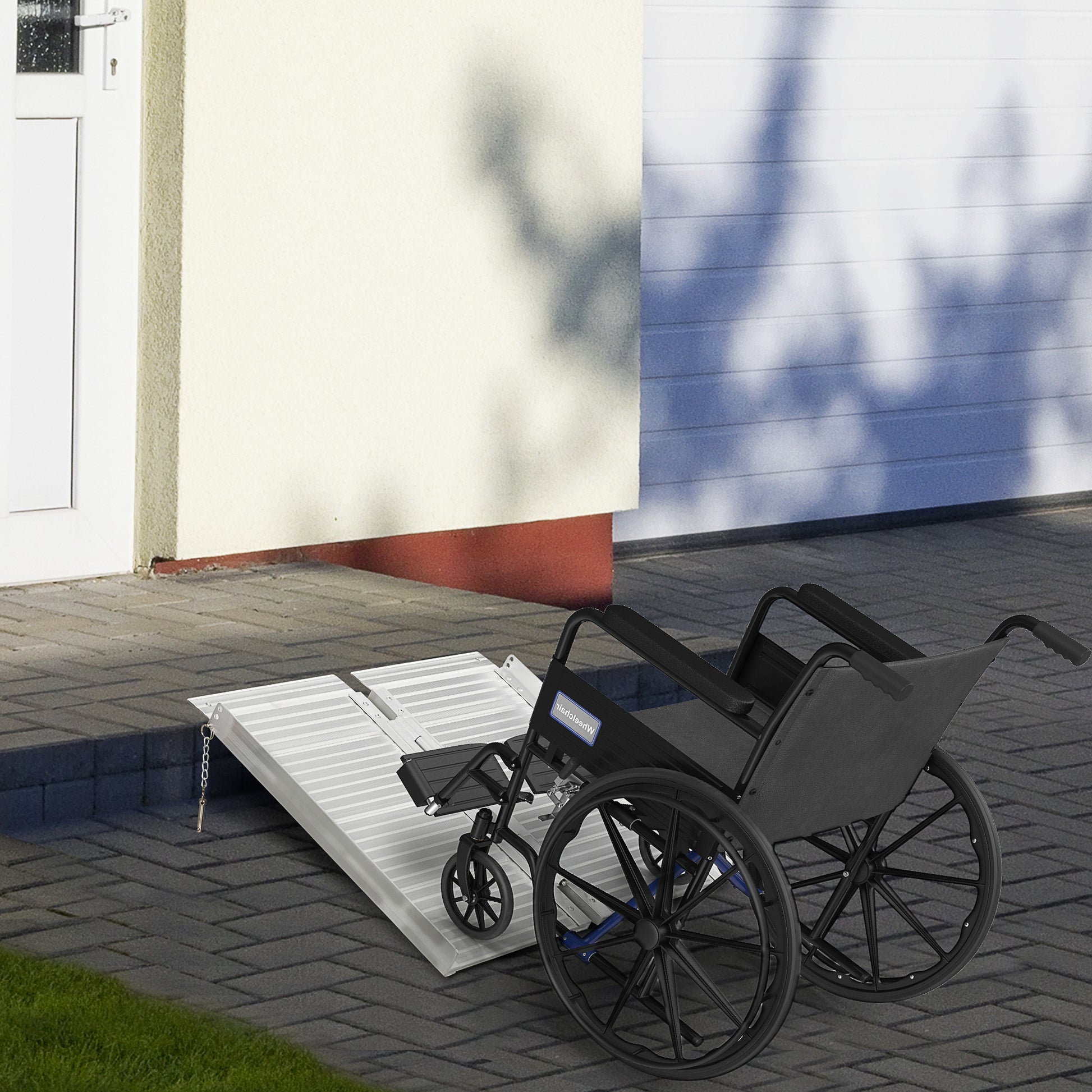Textured Aluminum Portable Wheelchair Ramp For Home, Steps, Doorways, Foldable Handicap Ramp 2', Threshold Ramp With Durability For Strong Load Bearing Silver Aluminum