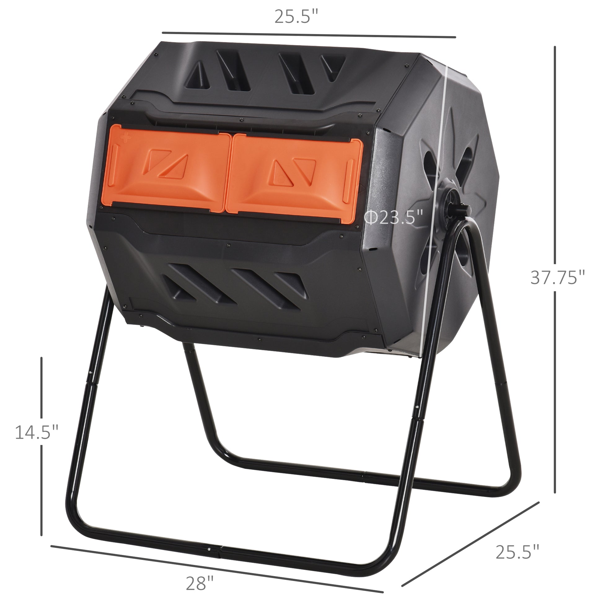 Tumbling Compost Bin Outdoor 360 Dual Rotating Composter 43 Gallon, Orange Orange Steel