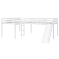 L Shaped Twin Size Loft Bed With Ladder And Slide, White White Solid Wood Mdf