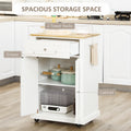 Rolling Kitchen Island Cart, Portable Serving Trolley Table With Drawer, Adjustable Shelf And 2 Towel Racks, Cream White Cream White Mdf
