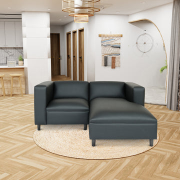 Black Faux Leather L Shaped Sofa, Modern 3 Seater Sofas Couches For Living Room, Bedroom, Office, And Apartment With Solid Wood Frame Black Wood Foam Vinyl